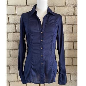 Express Women's "The Essential Shirt" – Navy Blue Button‎ Down Shirt Size XS